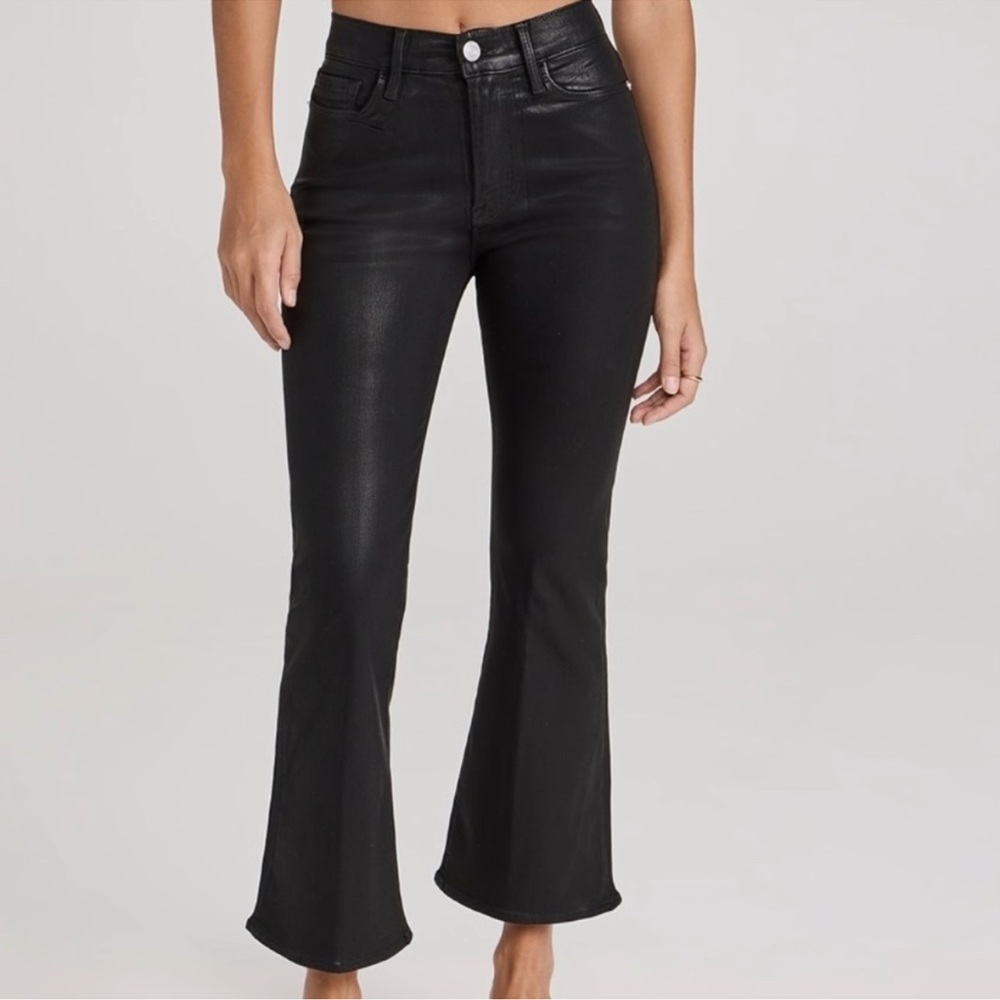 FRAME coated le crop flare leg black jeans NWOT Women’s size 26 stretch